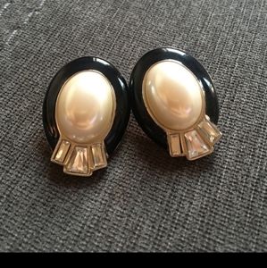 Vtg YSL enamel, crystal & faux pearl  earrings